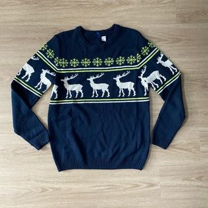 Winter Reindeer Holiday Sweater Dark Blue